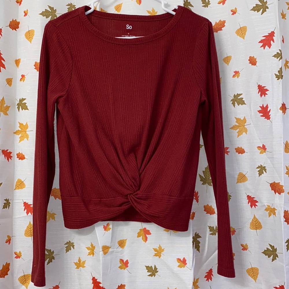 Casual long sleeve twist detailed maroon shirt